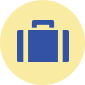 Ilustración vector de una maleta azul sobre un círculo amarillo pastel.