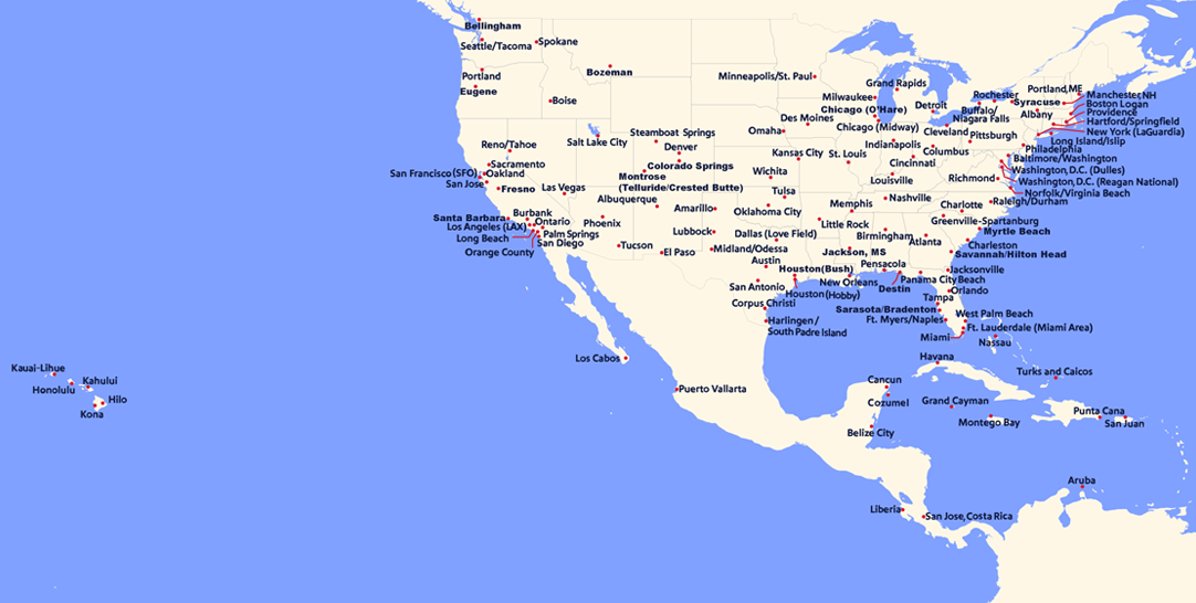 Map of all current and future flights available for booking for the duration of our open schedule.