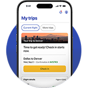 Screenshot of the My trips page in the Southwest mobile app