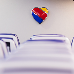 Image of the Southwest Heart logo in a plane interior